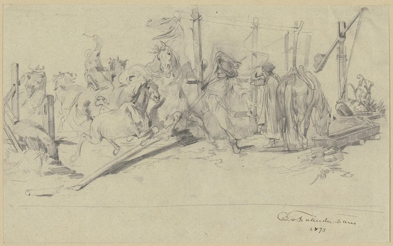 Ungarische Pferdehirten Treiben Ihre Tiere Zusammen 2 by Otto von Faber du Faur - Canvas Print