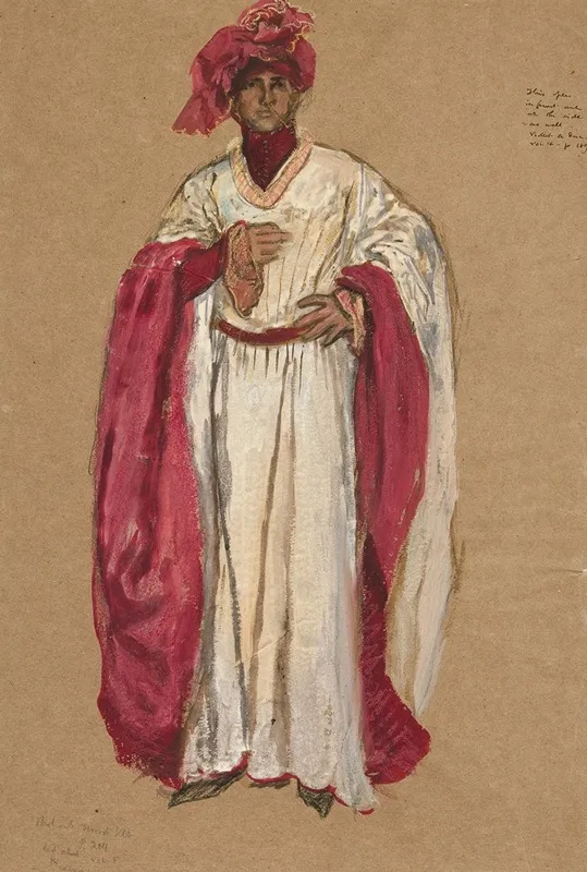 Unidentified Man In A Red Robe Costume Sketch For King Richard Ii