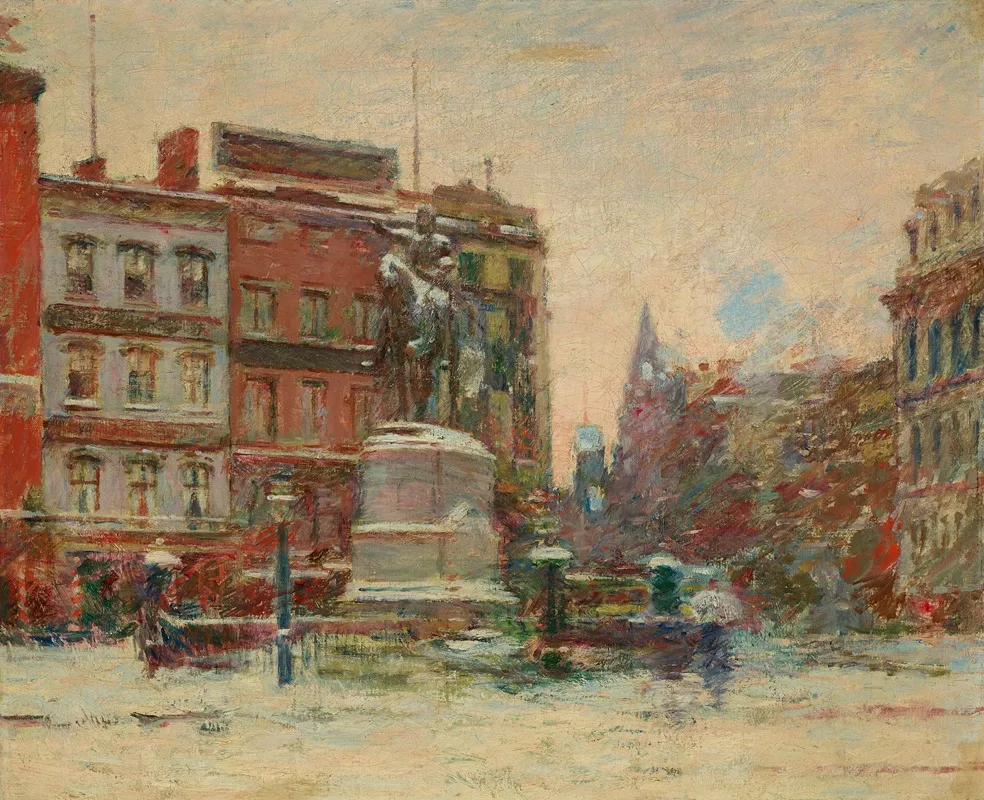 Union Square Winter Washington Monument by Theodore Robinson - Canvas Print