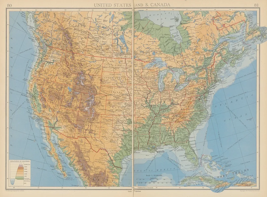 United States And S Canada by John George Bartholomew - Canvas Print
