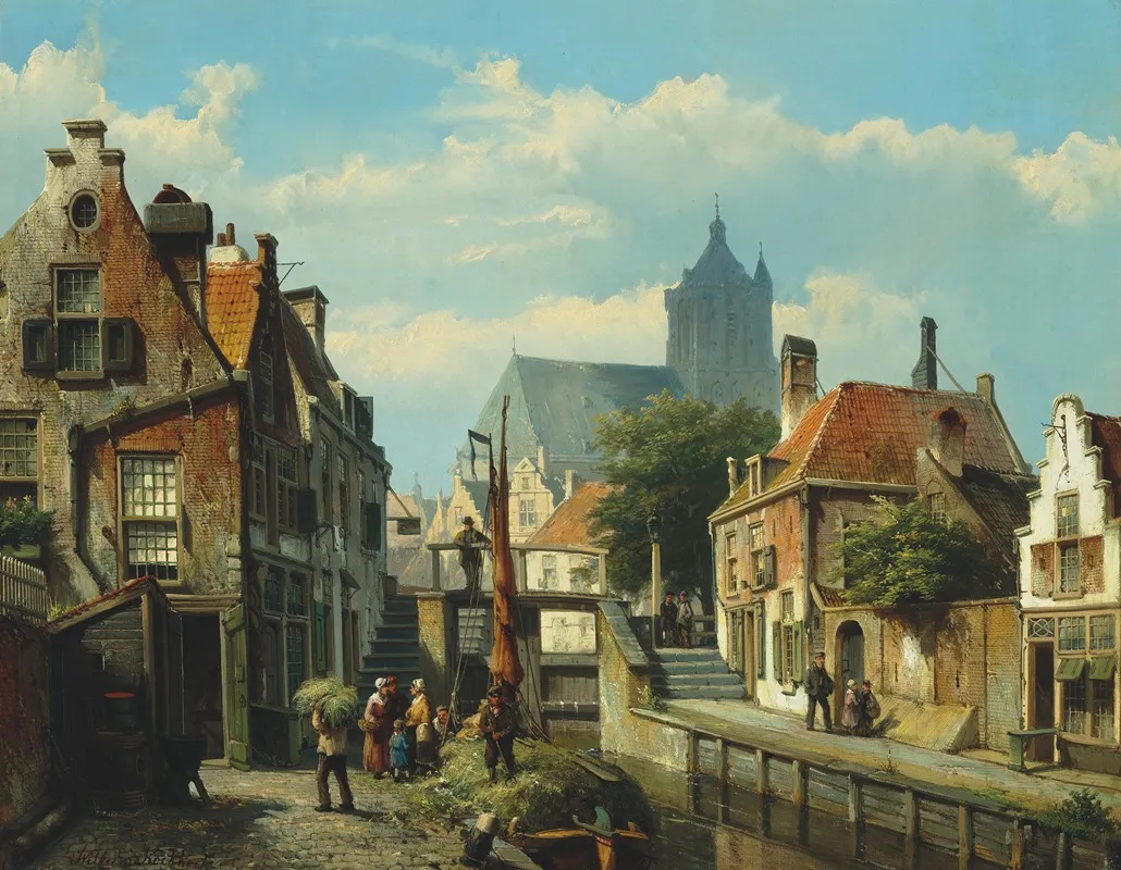 Unloading The Hay Barge by Willem Koekkoek - Canvas Print