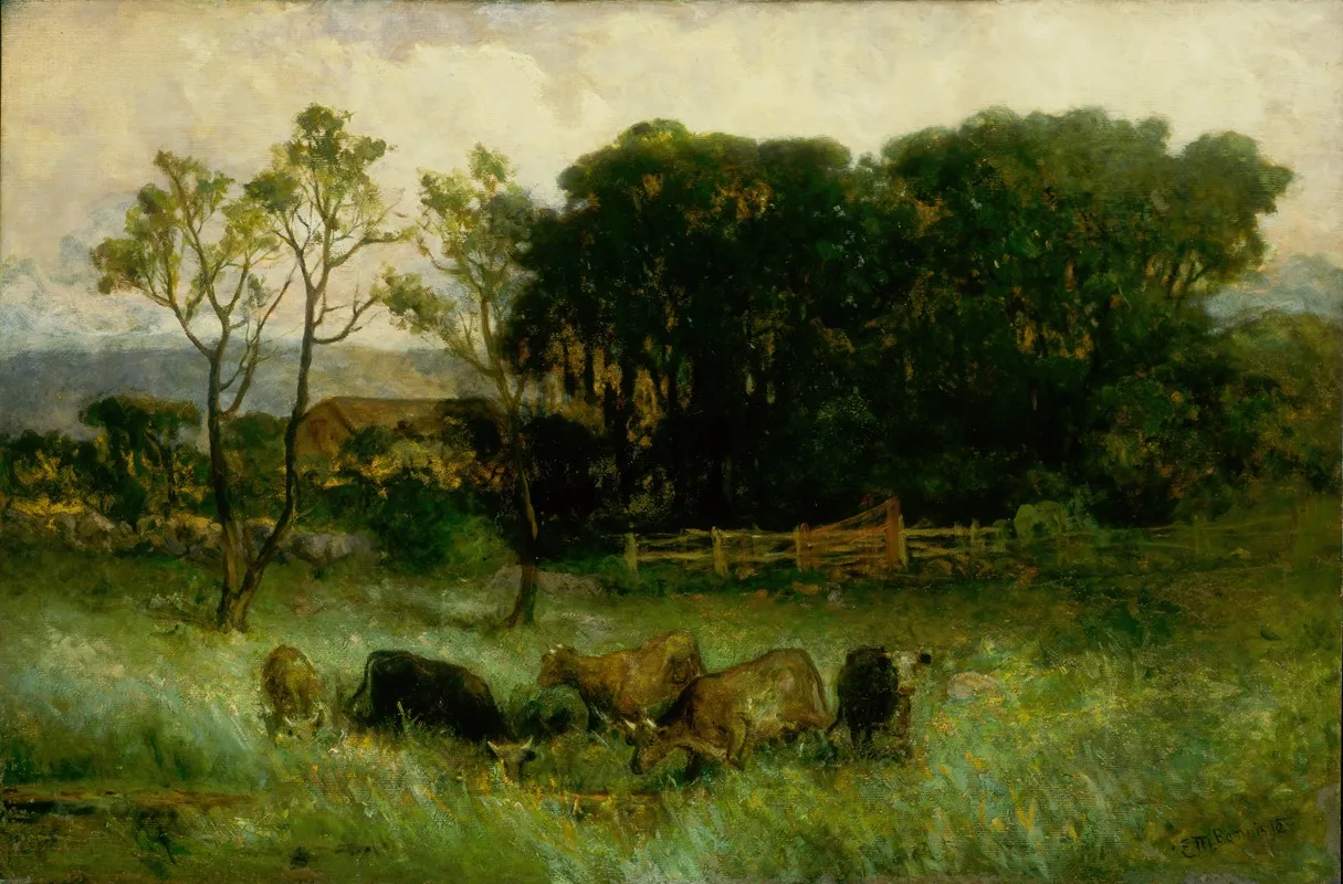 Untitled Five Cows In Pasture by Edward Mitchell Bannister - Canvas Print