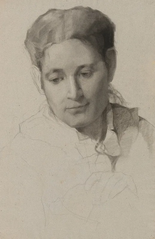 Untitled Frontal Head And Sketched In Bust And Hands Of Girl