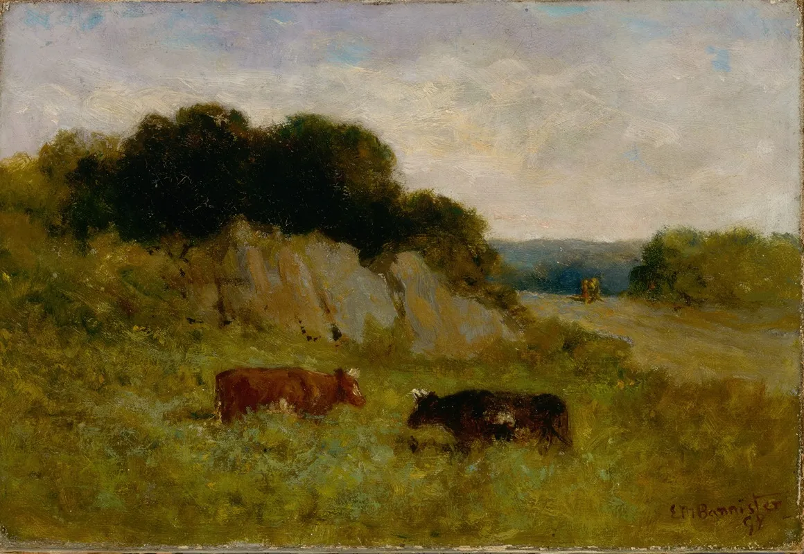 Untitled Landscape With Two Cows by Edward Mitchell Bannister - Canvas Print