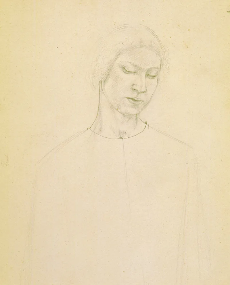 Untitled Study Of Womans Face Preparatory Drawing For The Marriage At Cana by Winifred Knights - Canvas Print