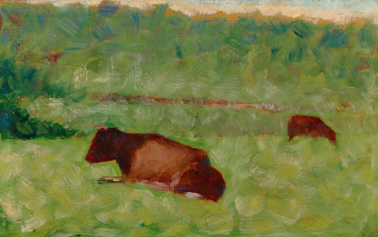 Vaches Dans Un Pre 2 by Georges Seurat - Canvas Print