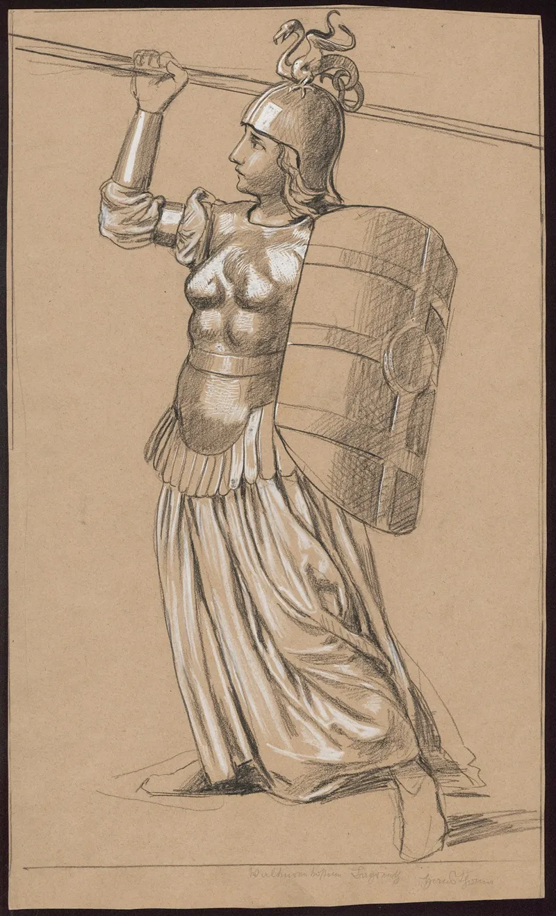 Valkyrie With Shield And Spear by Hans Thoma - Canvas Print