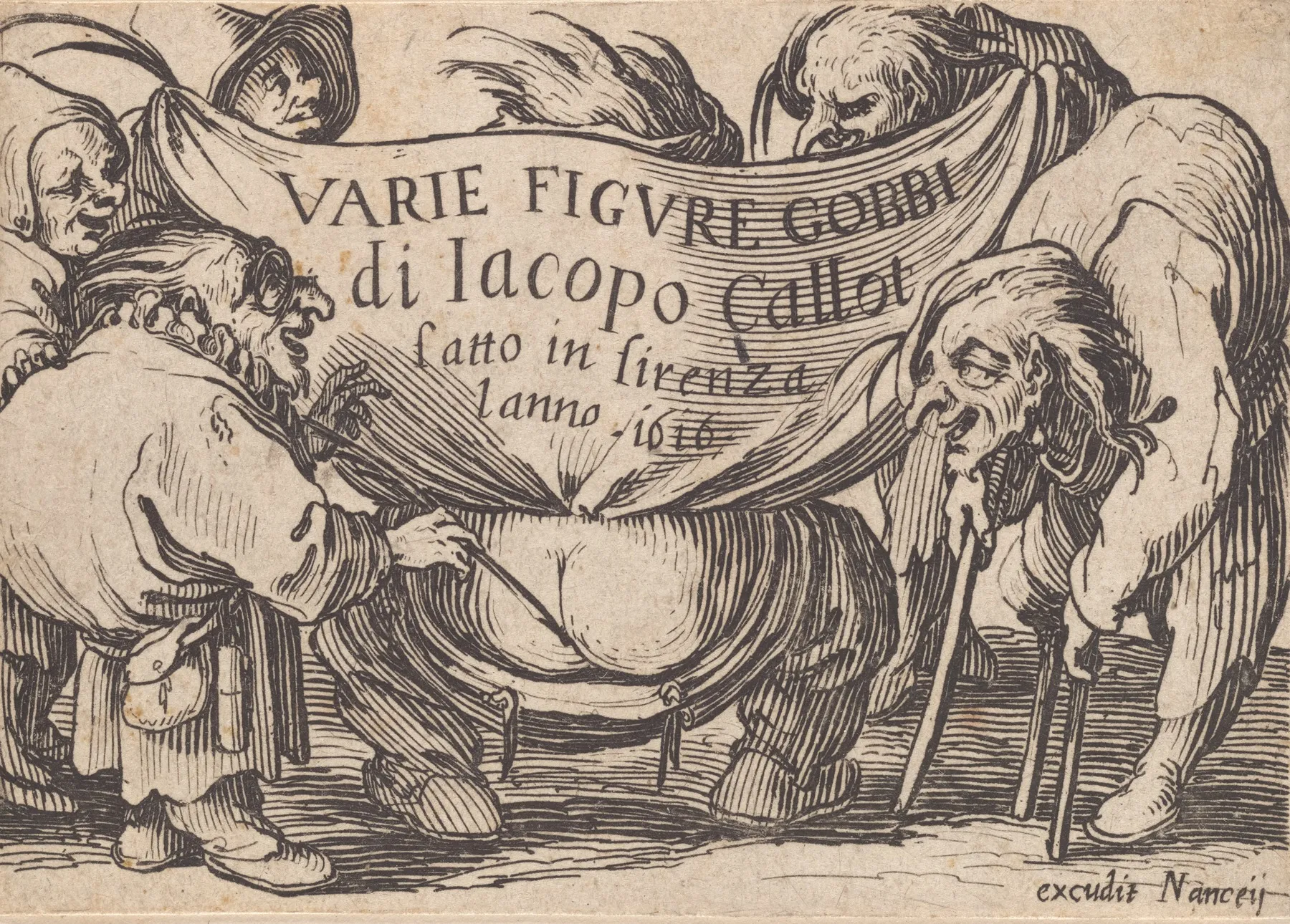 Varie Figure Gobbi Suite Appelee Aussi Les Bossus Les Pygmees Les Nains Grotesques Frontispice by Jacques Callot - Canvas Print