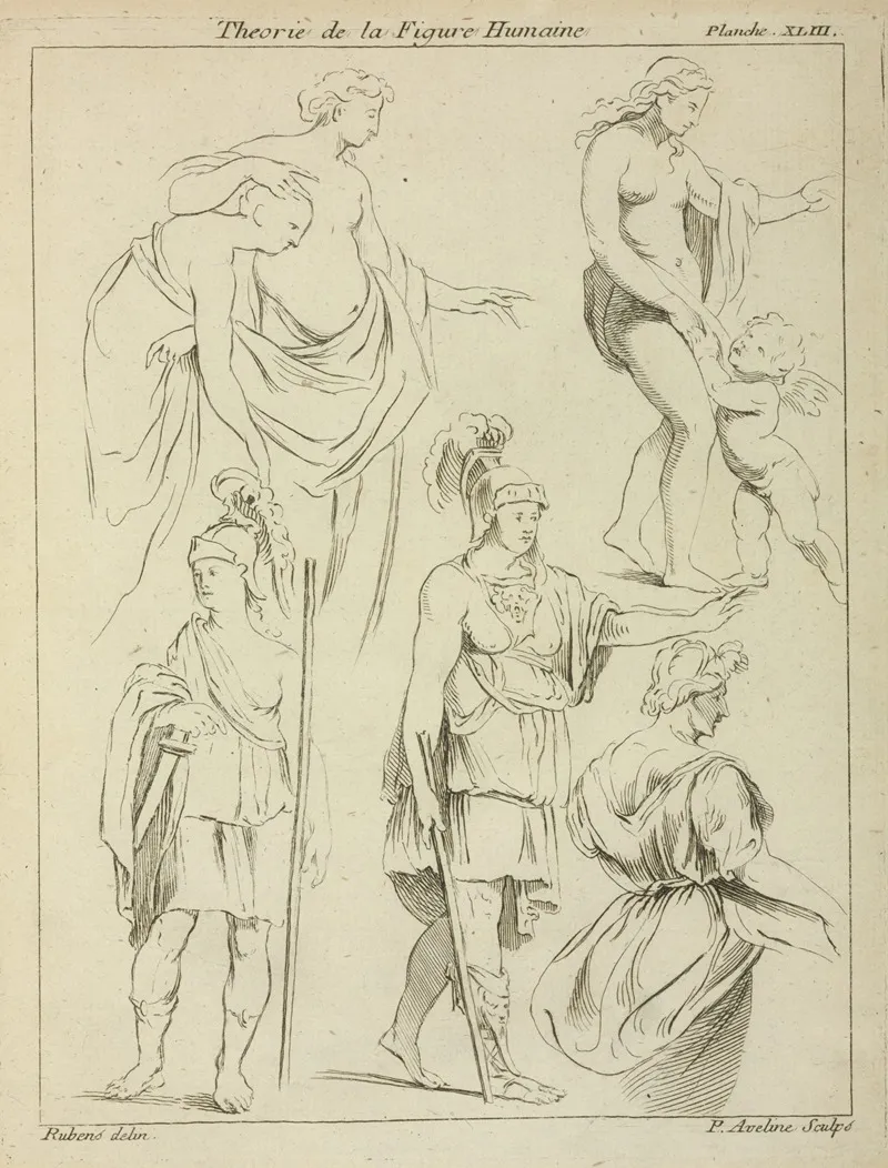 Various Figures Including Roman Soldiers And Partially Draped Male And Female Nudes