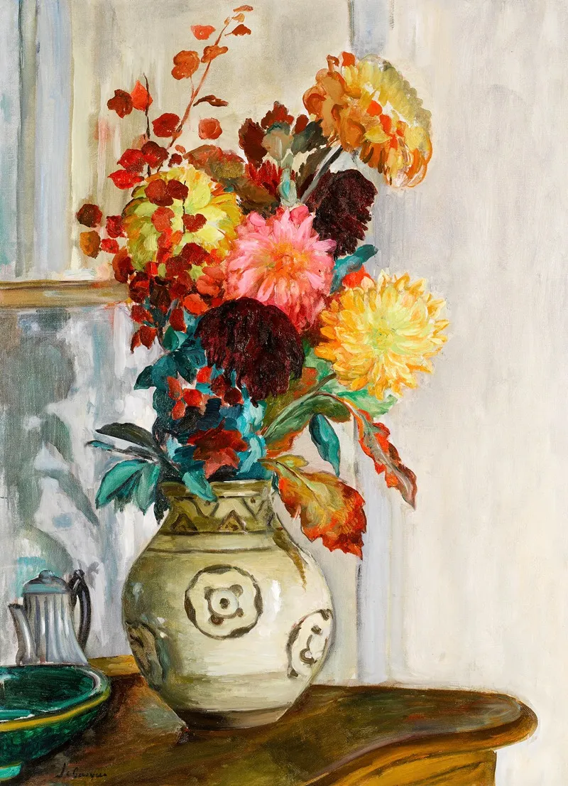 Vase De Chrysantemes by Henri Lebasque - Canvas Print