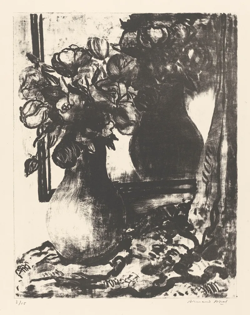 Vase De Fleurs Devant Un Miroir by Armand Apol - Canvas Print