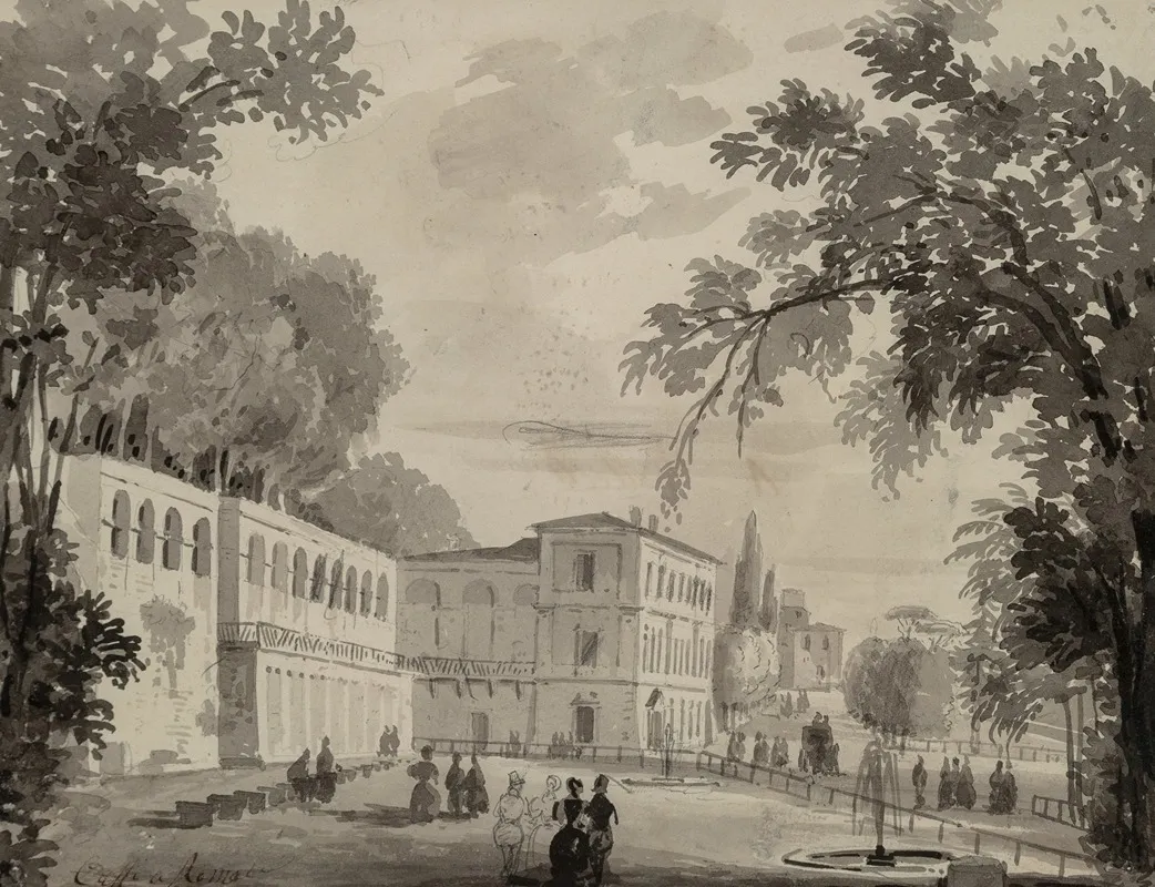 Veduta Of The Aqueduct And Aranciera Of The Villa Borghese Rome by Ippolito Caffi - Canvas Print