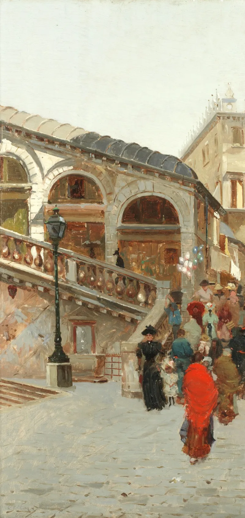 Venetians At The Foot Of The Rialto Bridge by Vettore Zanetti-Zilla - Canvas Print