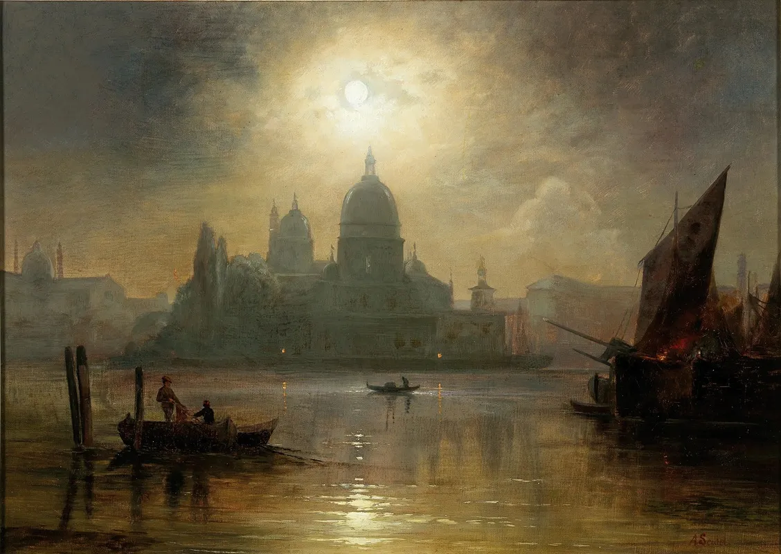 Venice A Moonlit Night Over The Santa Maria Salute by August Seidel - Canvas Print