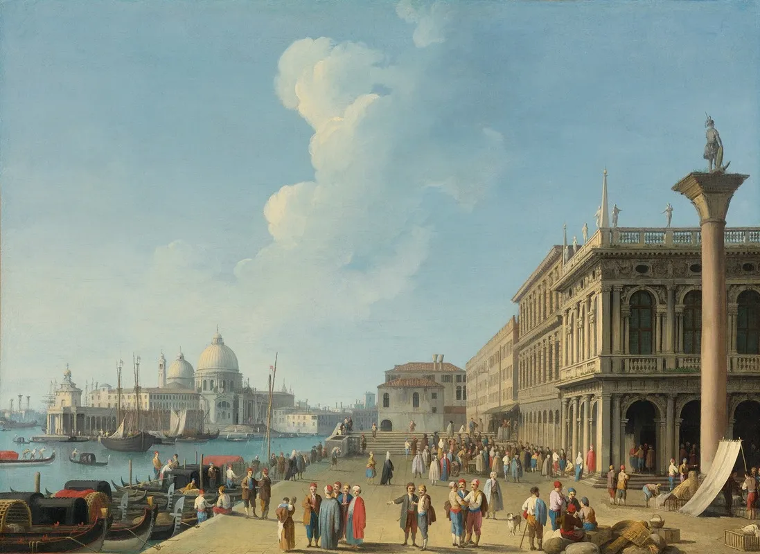 Venice A View From The Piazzetta Looking West Towards The Dogana And Santa Maria Della Salute With The Zecca Biblioteca Sansoviniana And Column Of St Theodore