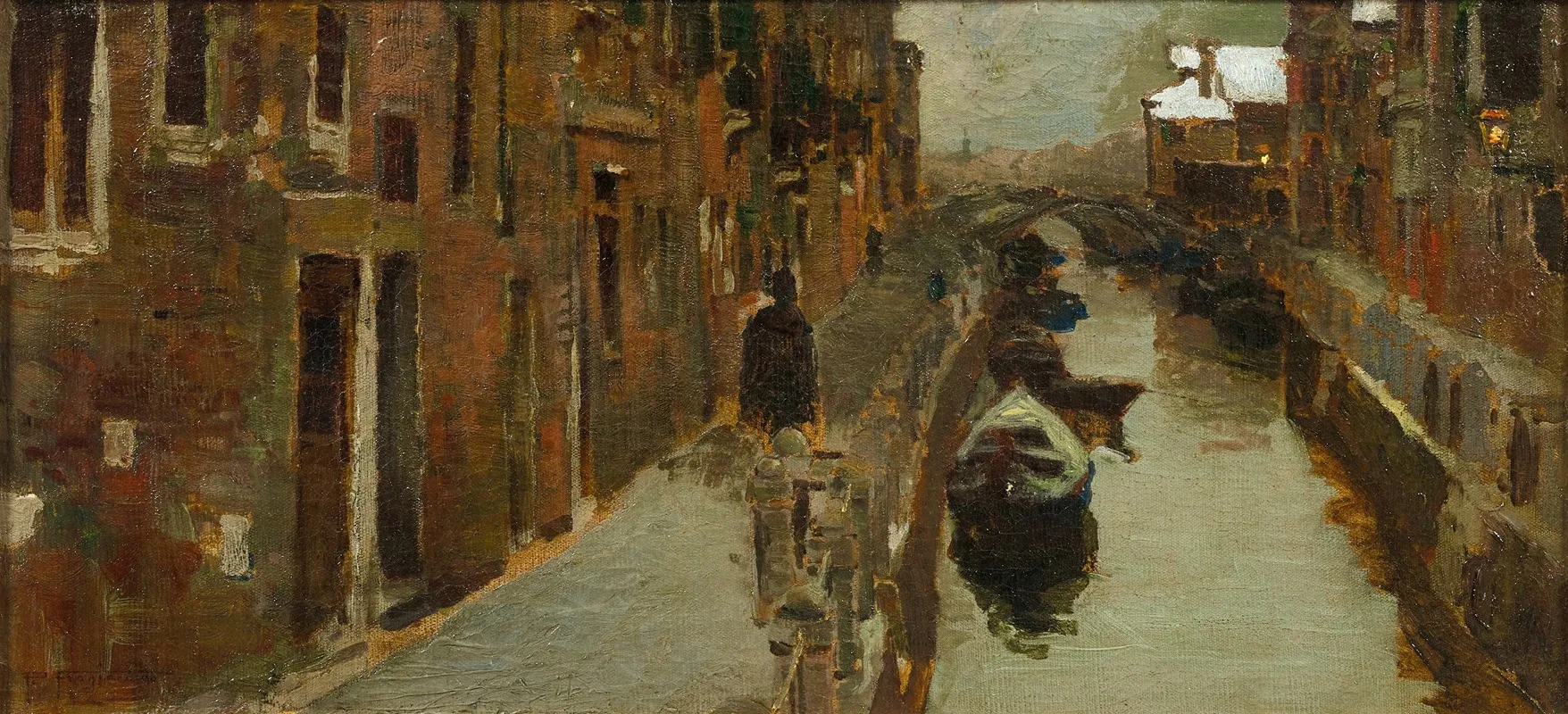 Venice A View Of A Winter Canal by Pietro Fragiacomo - Canvas Print
