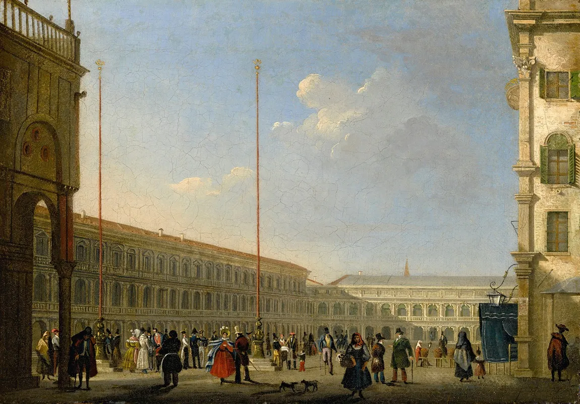 Venice A View Of Piazza San Marco From Piazzetta Dei Leoncini by Giuseppe Canella - Canvas Print
