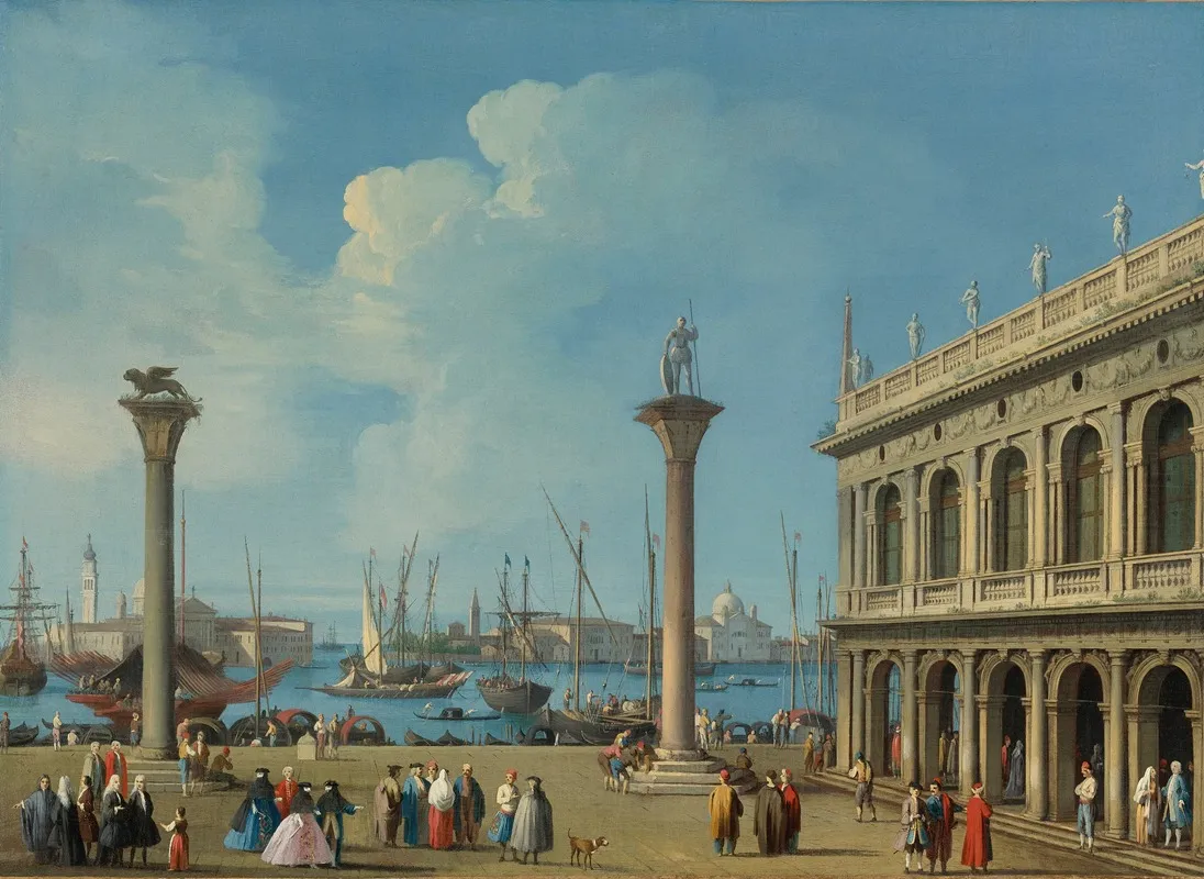 Venice A View Of The Molo From The Piazzetta Looking South To San Giorgio Maggiore With The Columns Of St Mark And St Theodore And The Biblioteca Sansoviniana