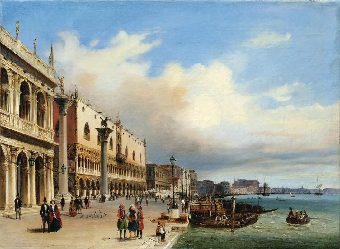 Venice A View Of The Riva Degli Schiavoni With The Doges Palace by Giovanni Grubas - Canvas Print