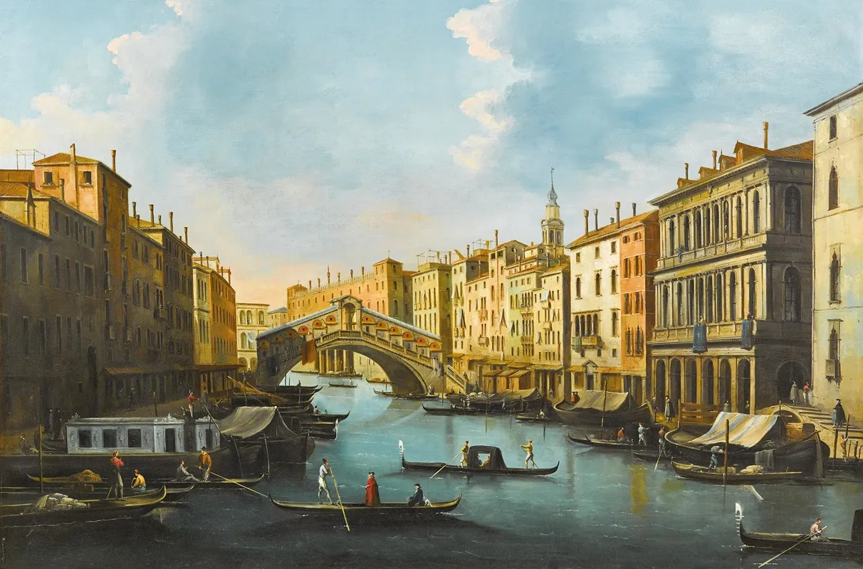 Venice The Grand Canal With The Rialto Bridge 2 by Giuseppe Bernardino Bison - Canvas Print