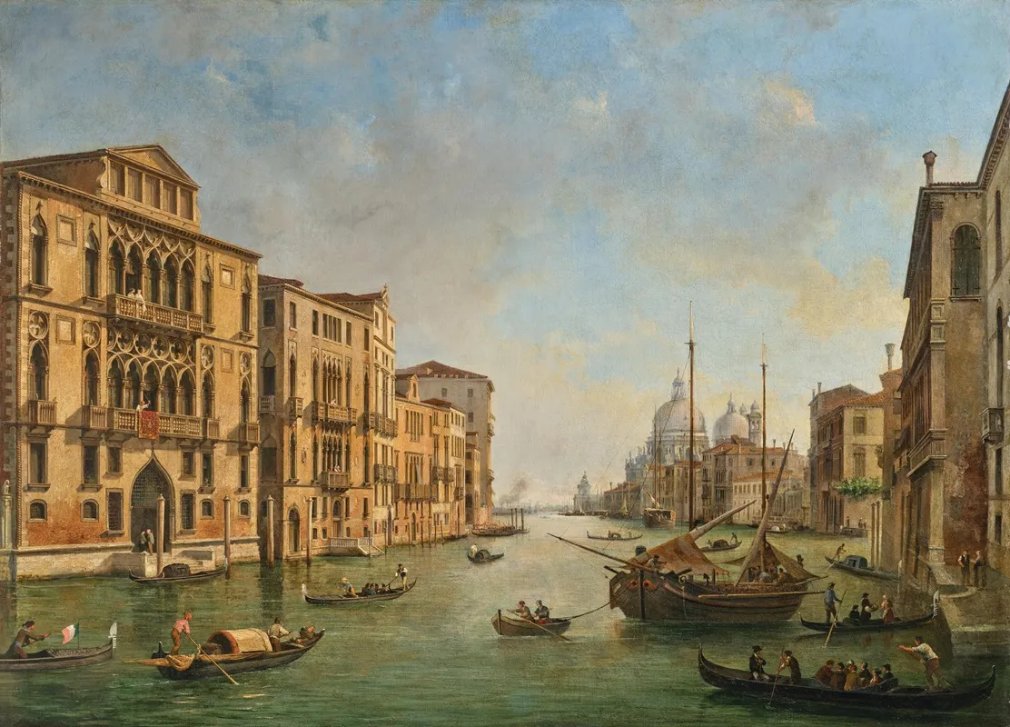 Venice View Of The Grand Canal From Palazzo Cavalli Franchetti With Santa Maria Della Salute In The Distance by Luigi Querena - Canvas Print