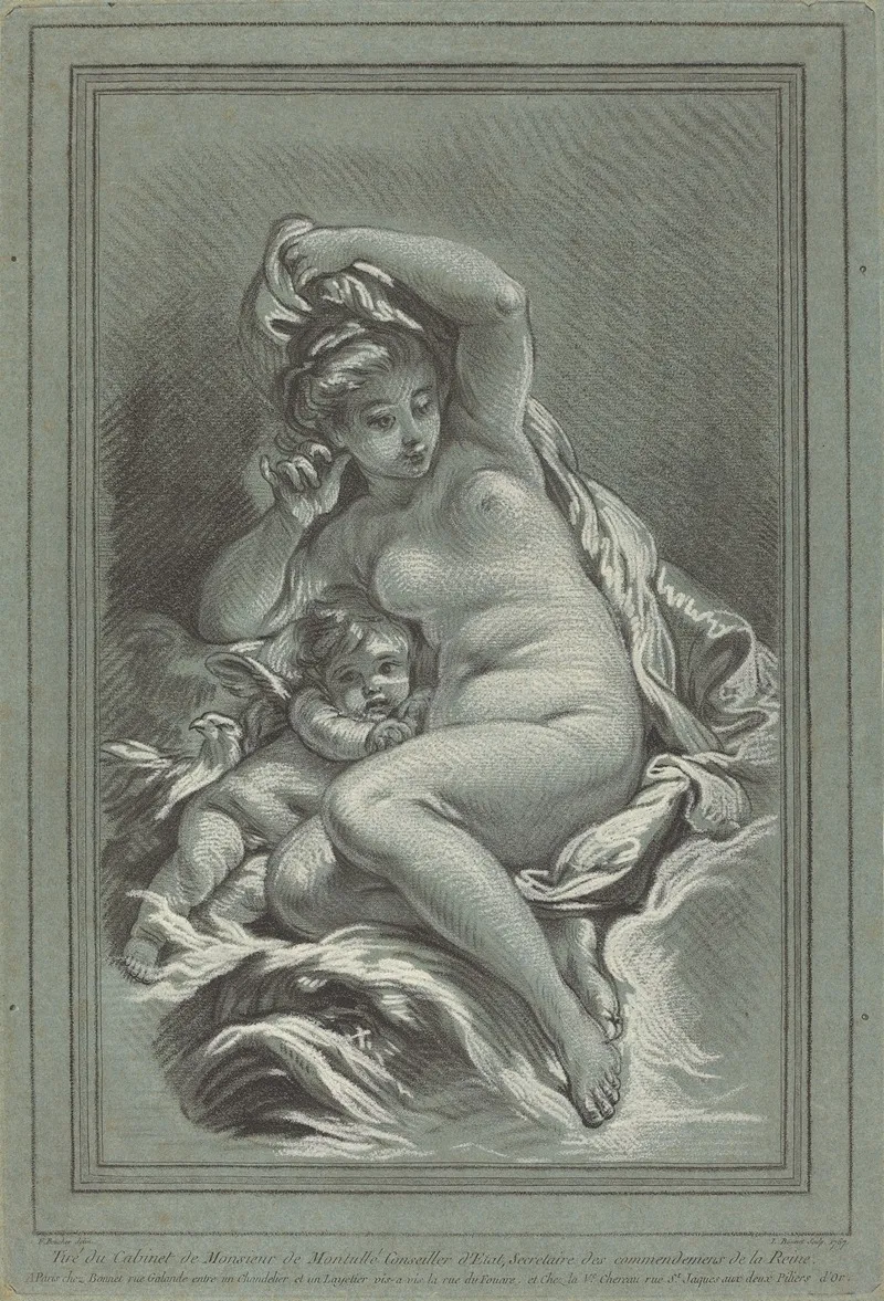 Venus And Cupid On A Dolphin by Louis-Marin Bonnet - Canvas Print