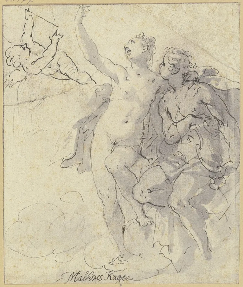 Venus Apoll Und Amor Durch Die Wolken Schwebend by Johann Matthias Kager - Canvas Print