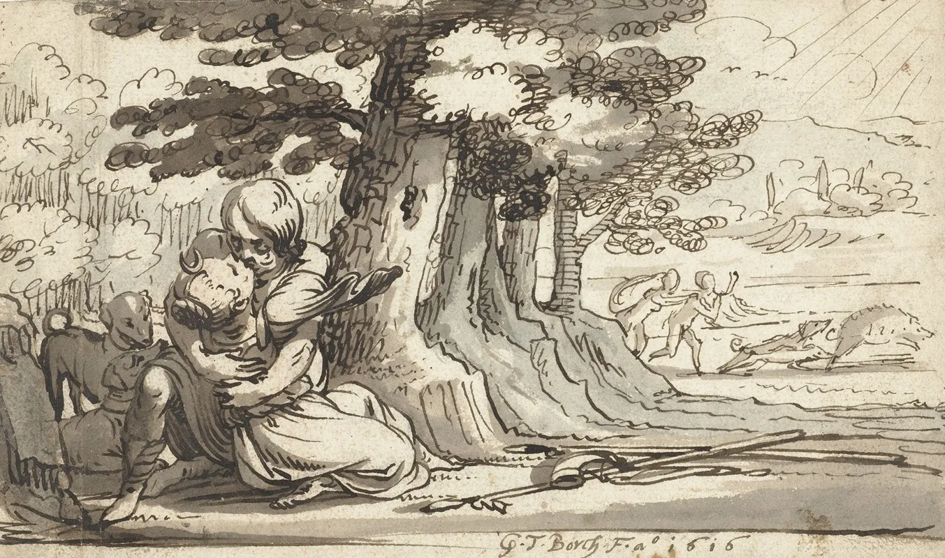 Venus En Adonis In Een Omhelzing Verwikkeld
