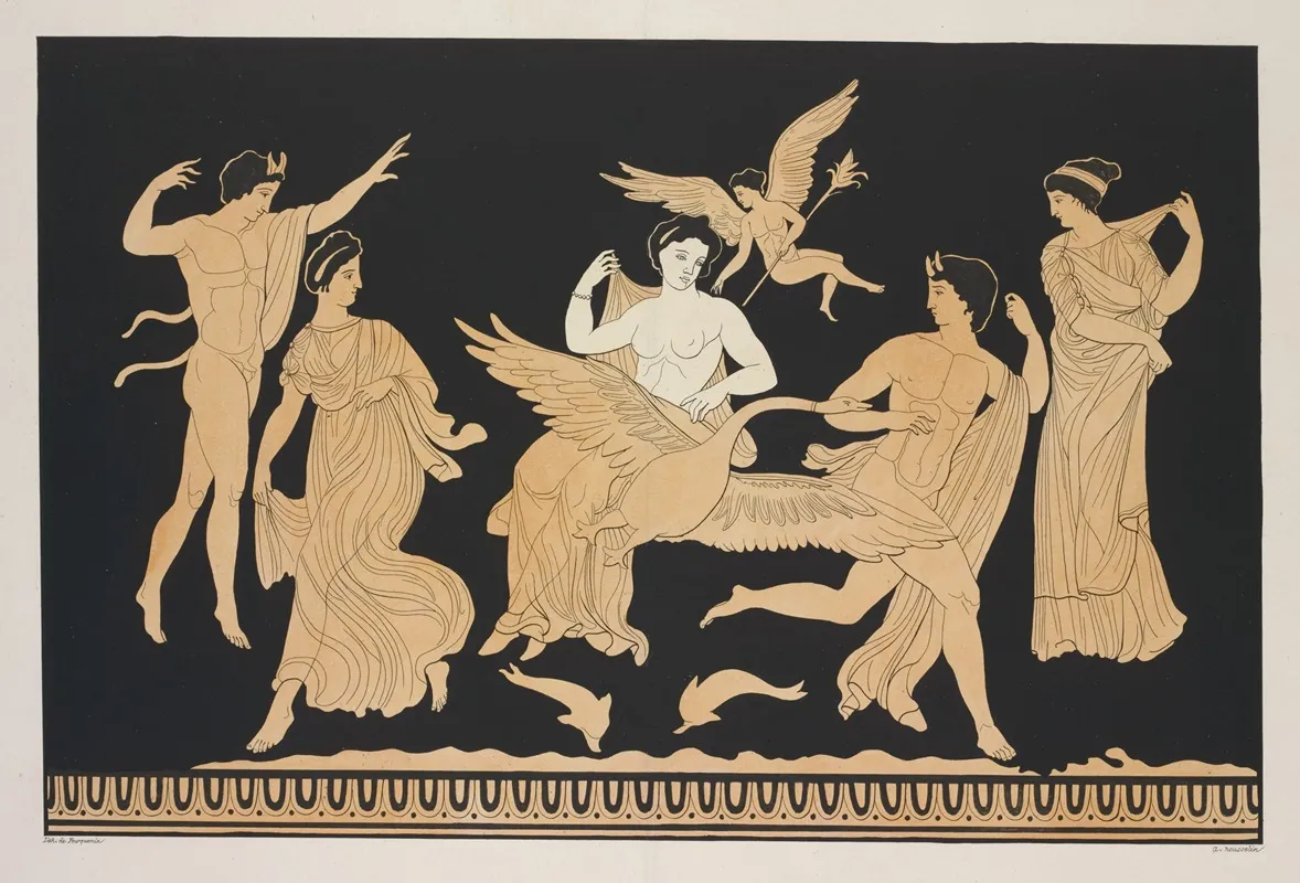 Venus Seated On A Swan And Accompanied By Eros by Alexis Louis Pierre Housselin - Canvas Print