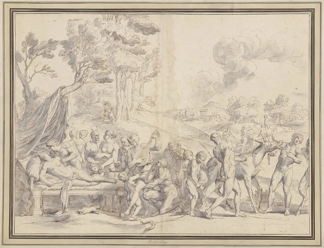 Vermahlung Des Bacchus Und Der Schlafenden Ariadne by Raymond Lafage - Canvas Print