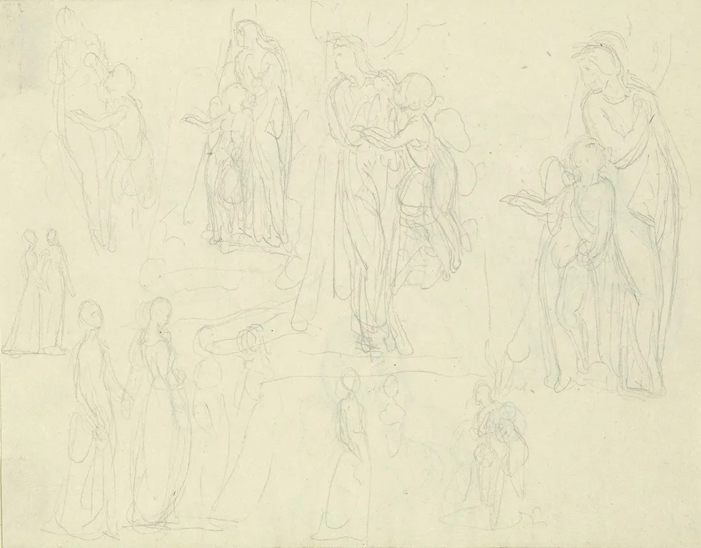 Verschiedene Figuren Darunter Eine Weibliche Gestalt Mit Geflugeltem Amorknaben by Gustav Heinrich Naecke - Canvas Print