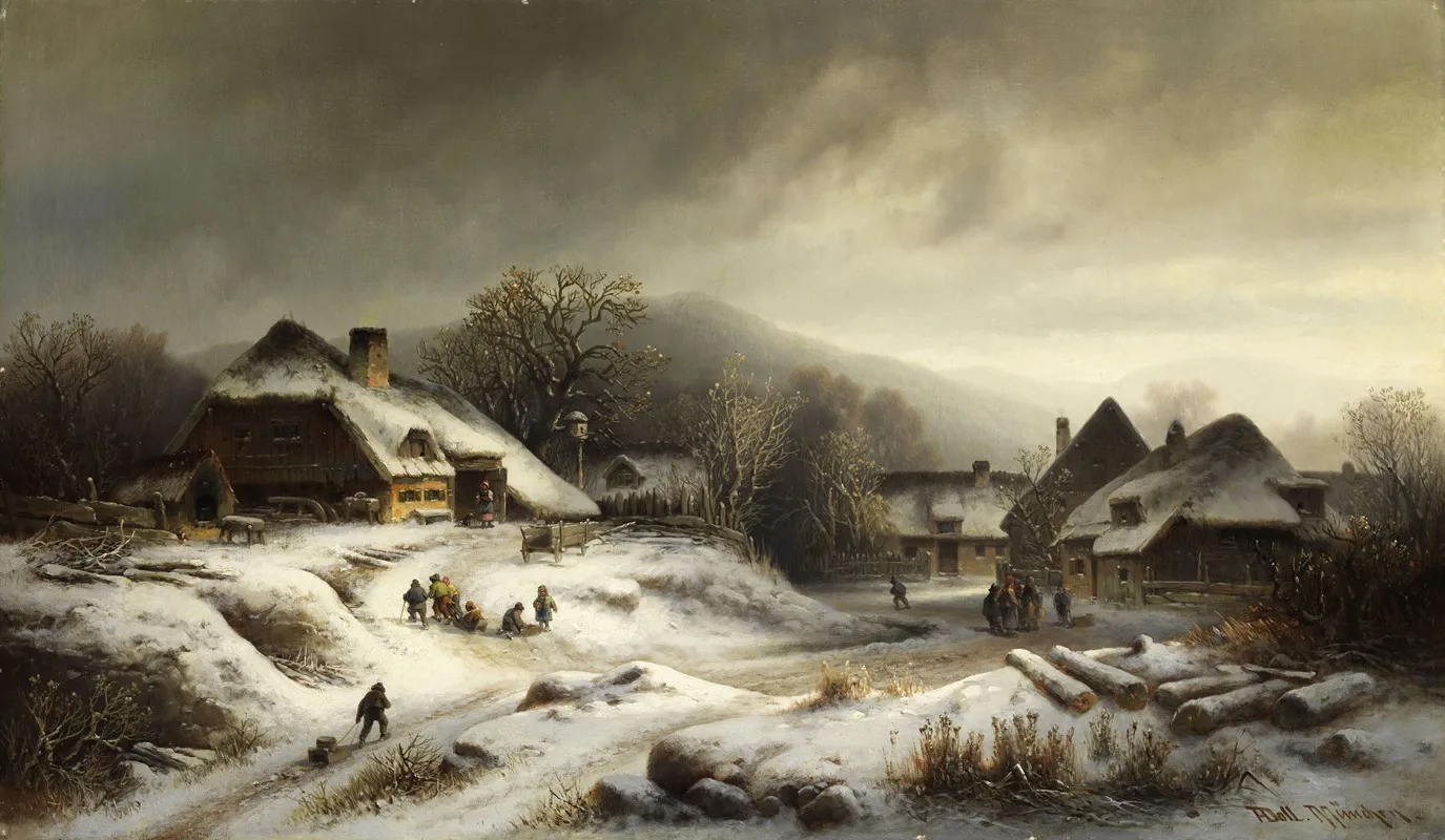 Verschneite Dorflandschaft by Anton Doll - Canvas Print