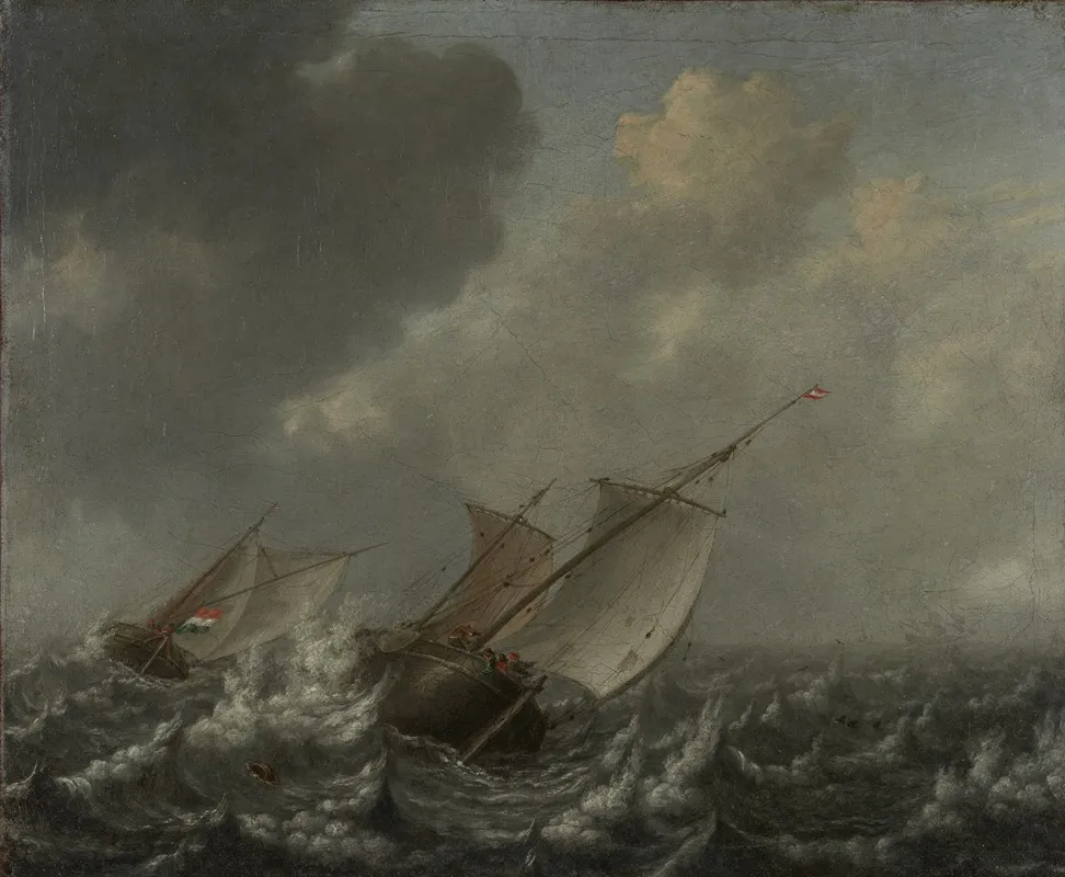 Vessels On A Choppy Sea by Jan Porcellis - Canvas Print