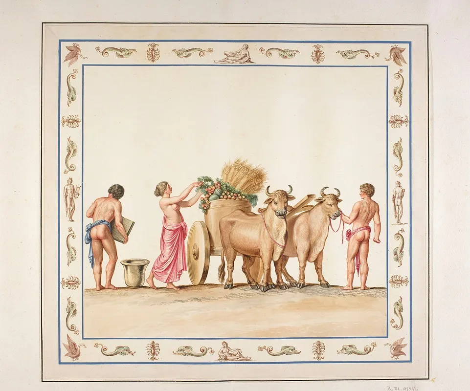 Vestigia Delle Terme Di Tito Cart With Grain Quadro From Vault Ornamentation In Room 14 by Marco Carlone - Canvas Print