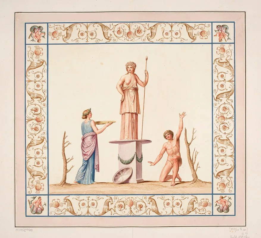 Vestigia Delle Terme Di Tito Sacrifice Given To Pomona Quadro From Vault Ornamentation In Room 15 by Marco Carlone - Canvas Print