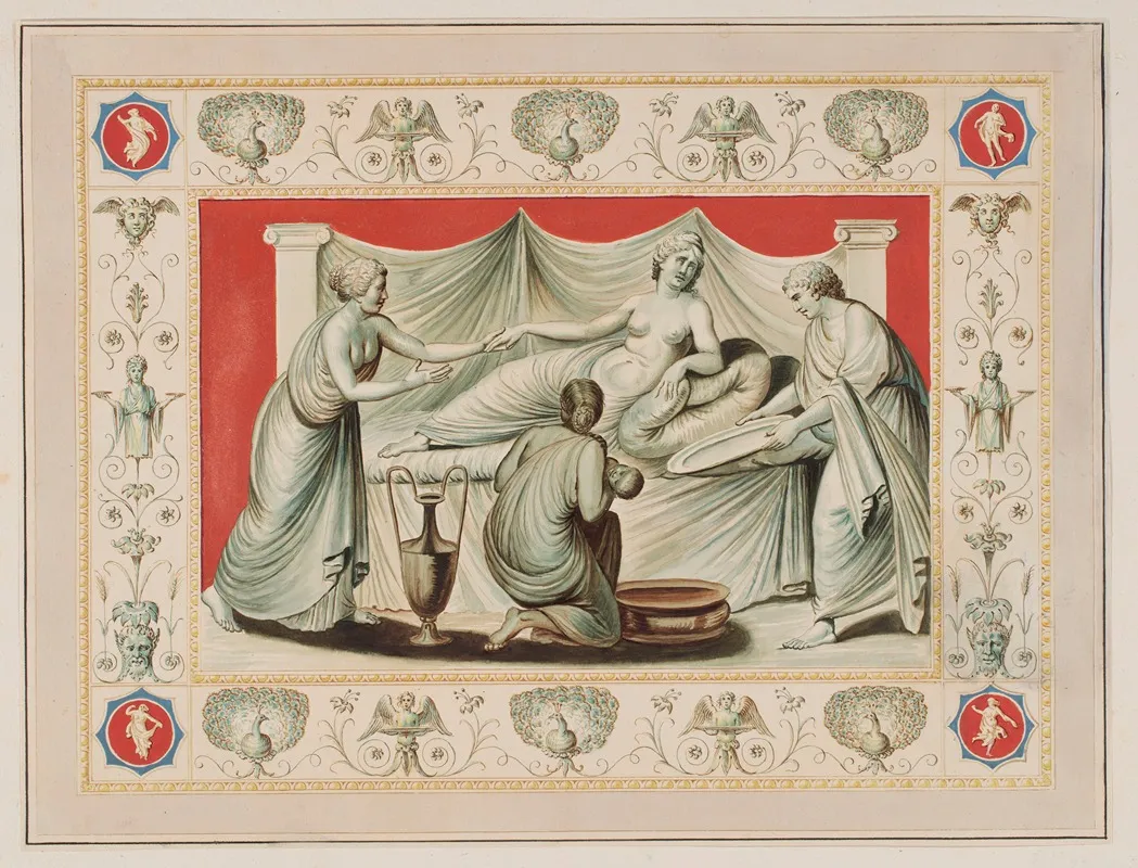 Vestigia Delle Terme Di Tito The Birth Of Bacchus Quadro From Vault Ornamentation In Room 25 by Marco Carlone - Canvas Print