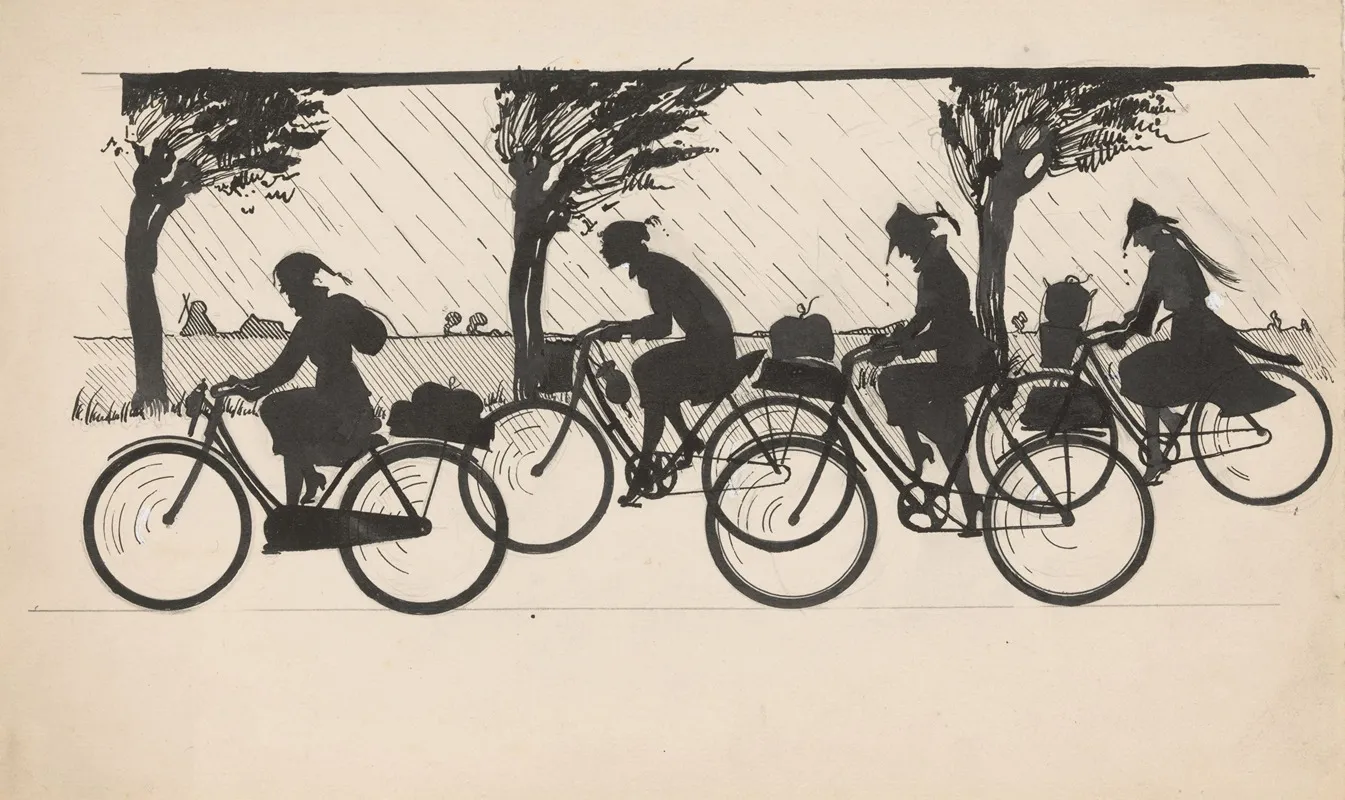 Vier Meisjes Fietsen In De Regen