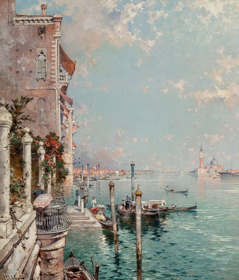 View Across The Grand Canal To San Giorgio Maggiore by Franz Richard Unterberger - Canvas Print