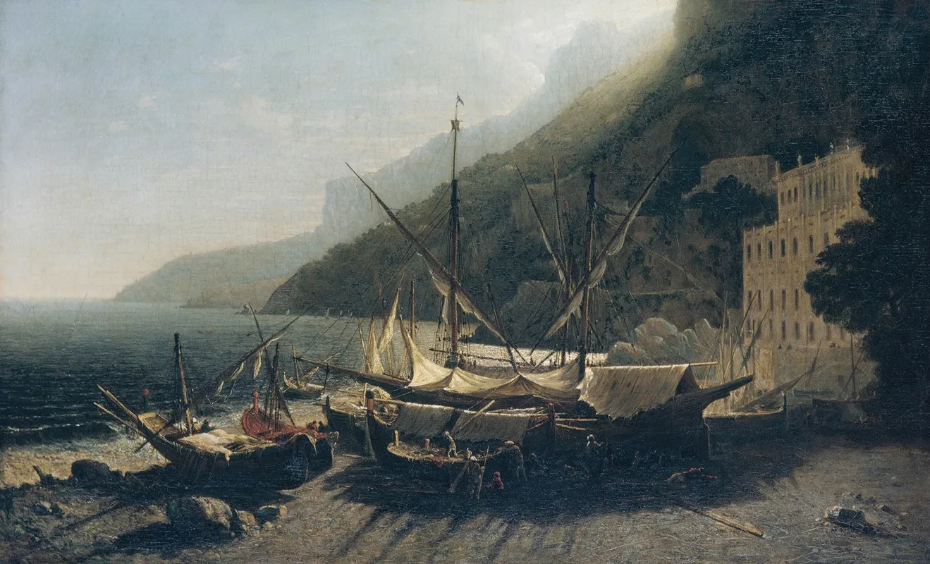View At Amalfi Bay Of Salerno by George Loring Brown - Canvas Print