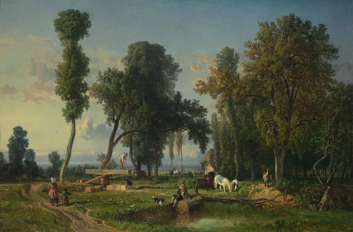 View At La Ferte Saint Aubin Near Orleans by Constant Troyon - Canvas Print