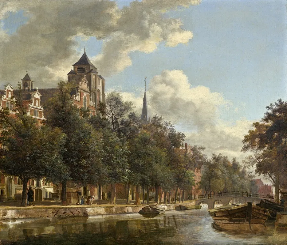 View Down A Dutch Canal by Jan van der Heyden - Canvas Print