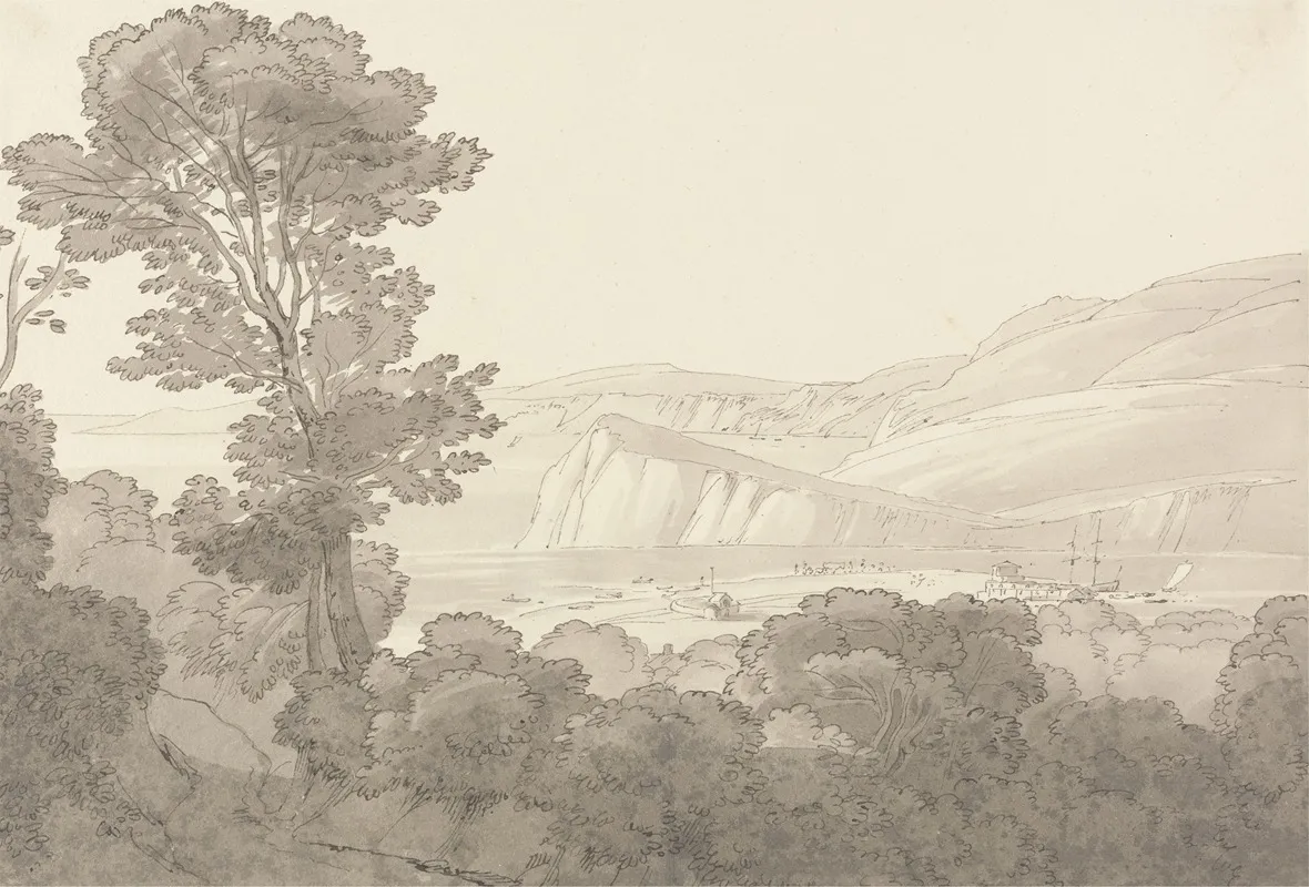 View From A Wood Overlooking The River And Hills At Teignmouth Devon by John White Abbott - Canvas Print