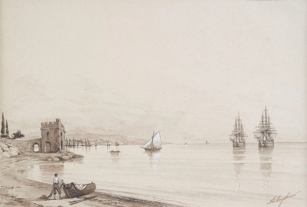 View Of A Bay With Numerous Sailing Ships