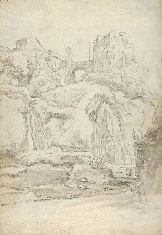 View Of A Bridge And Waterfalls In Tivoli by Guilliam du Gardijn - Canvas Print