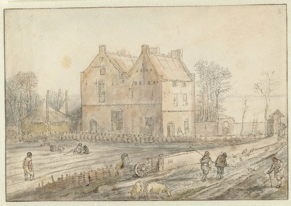 View Of A Country House With Sowers In The Field by Hendrick Avercamp - Canvas Print