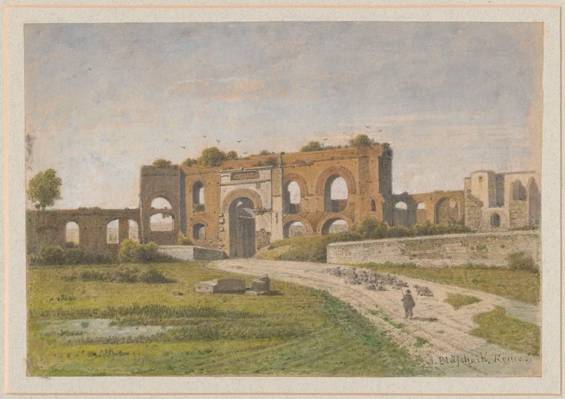 View Of A Fragment Of Aqueduct By Porta Maggiore In Rome View From The Side Of Piazza Di Porta Maggiore