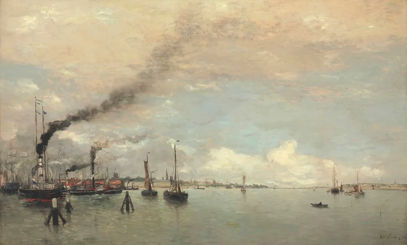 View Of A Harbor by Hendrik Willem Mesdag - Canvas Print