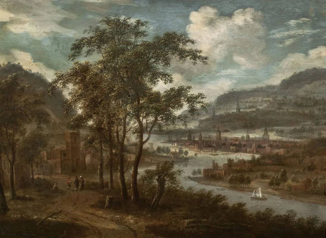 View Of A River Valley by Dionijs Verburg - Canvas Print