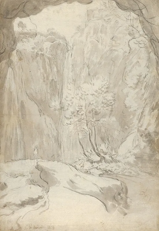 View Of A Waterfall In Tivoli From Within A Cave