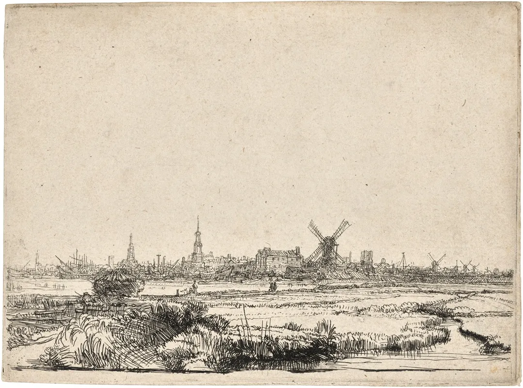 View Of Amsterdam From The Kadijk by Rembrandt van Rijn - Canvas Print